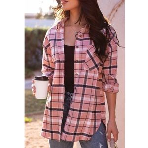 Grey White and Pink flannel ~ Size M/L